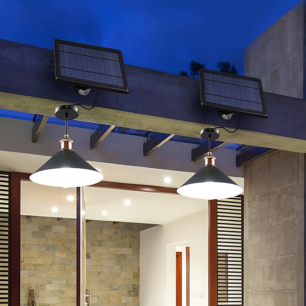 Solar Conical Pendant Light Waterproof Outdoor Hanging Lamp