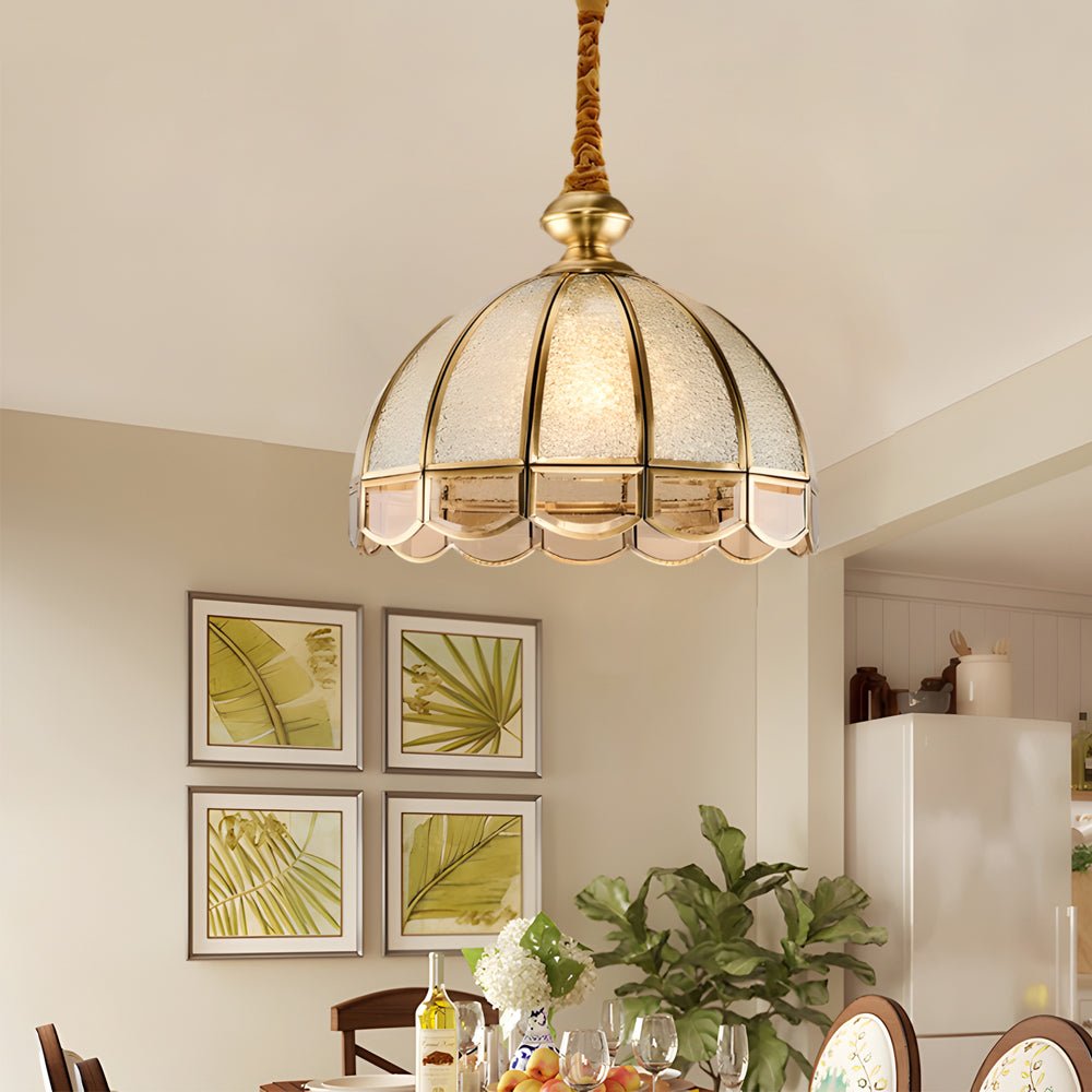 Frosted Glass Pendant Light with Copper Trim & 3-Step Dimming