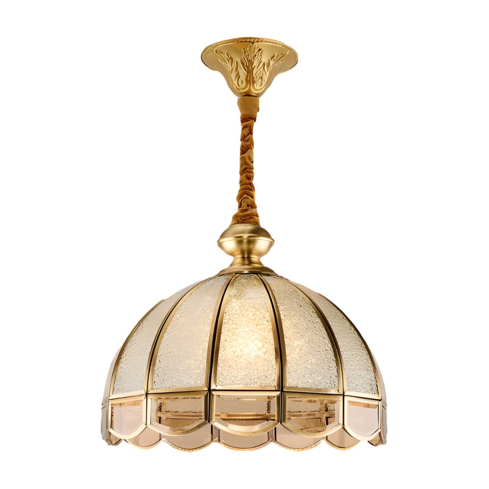 Frosted Glass Pendant Light with Copper Trim & 3-Step Dimming