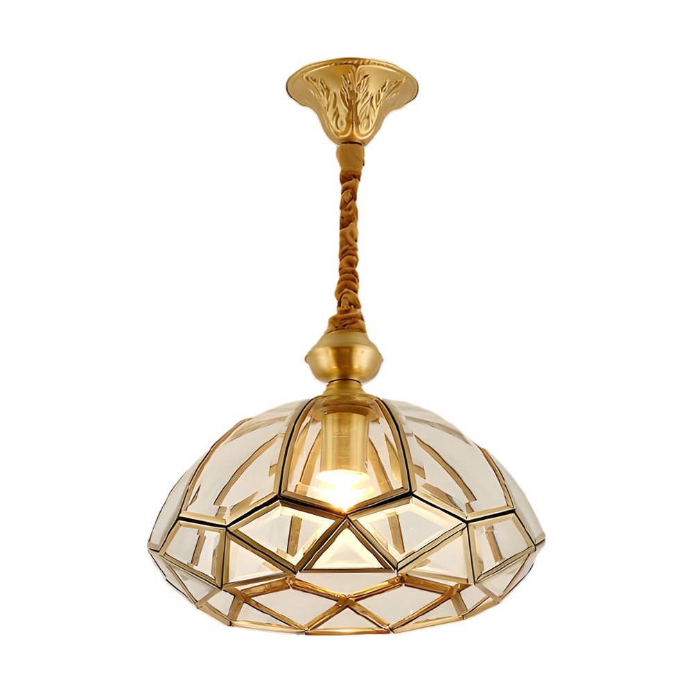 Frosted Glass Pendant Light with Copper Trim & 3-Step Dimming