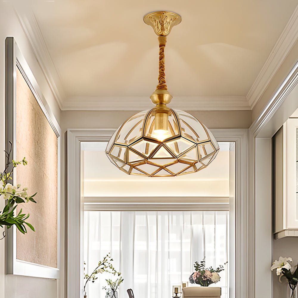 Frosted Glass Pendant Light with Copper Trim & 3-Step Dimming