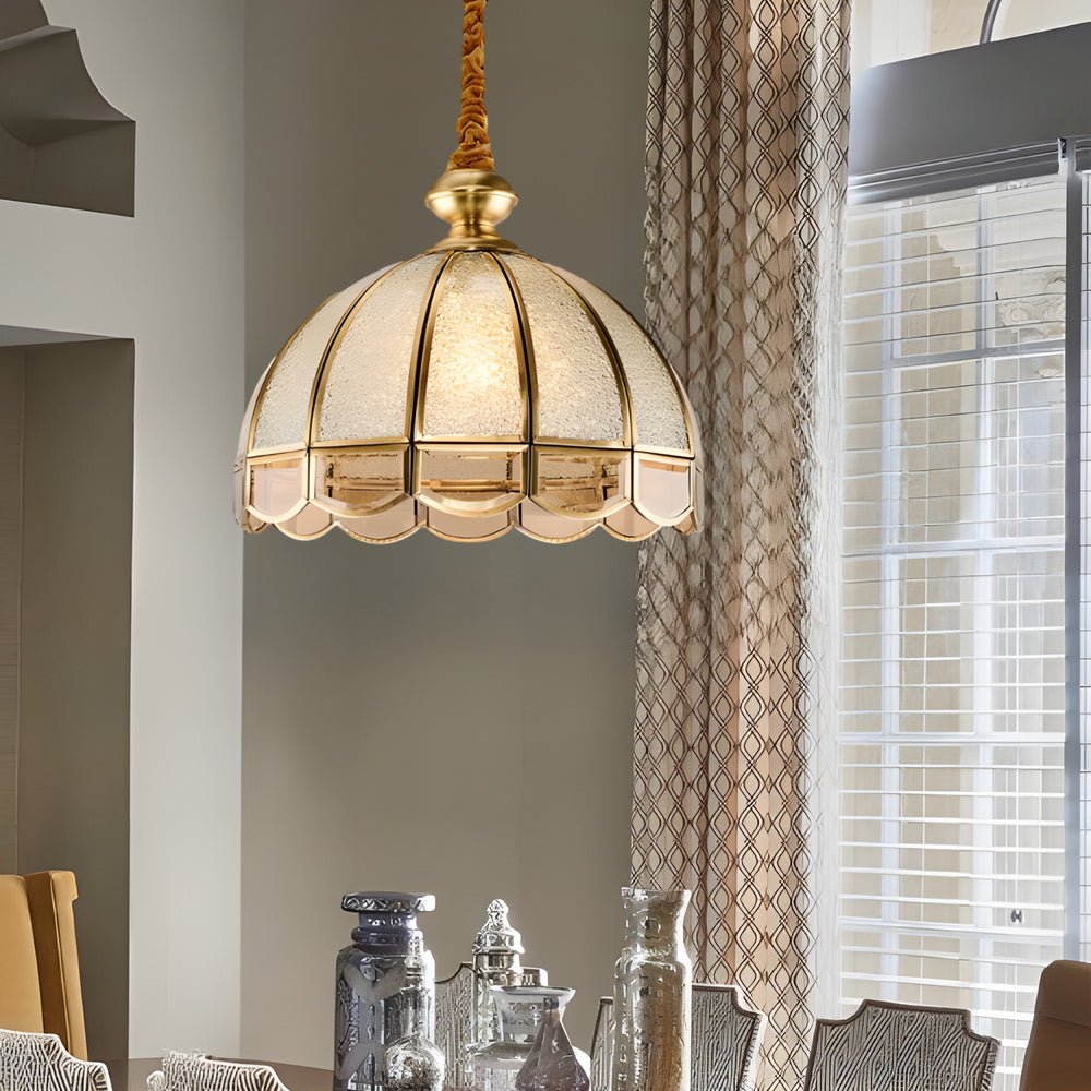 Frosted Glass Pendant Light with Copper Trim & 3-Step Dimming