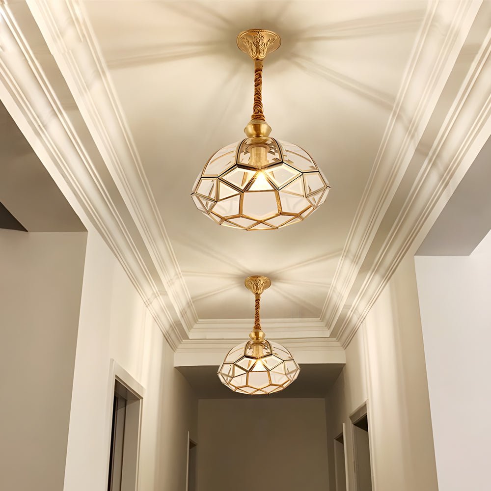 Frosted Glass Pendant Light with Copper Trim & 3-Step Dimming