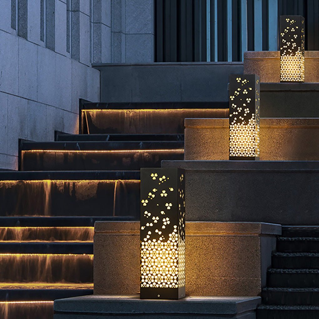 Perforated Garden Light with Snowflake Design in Black Steel