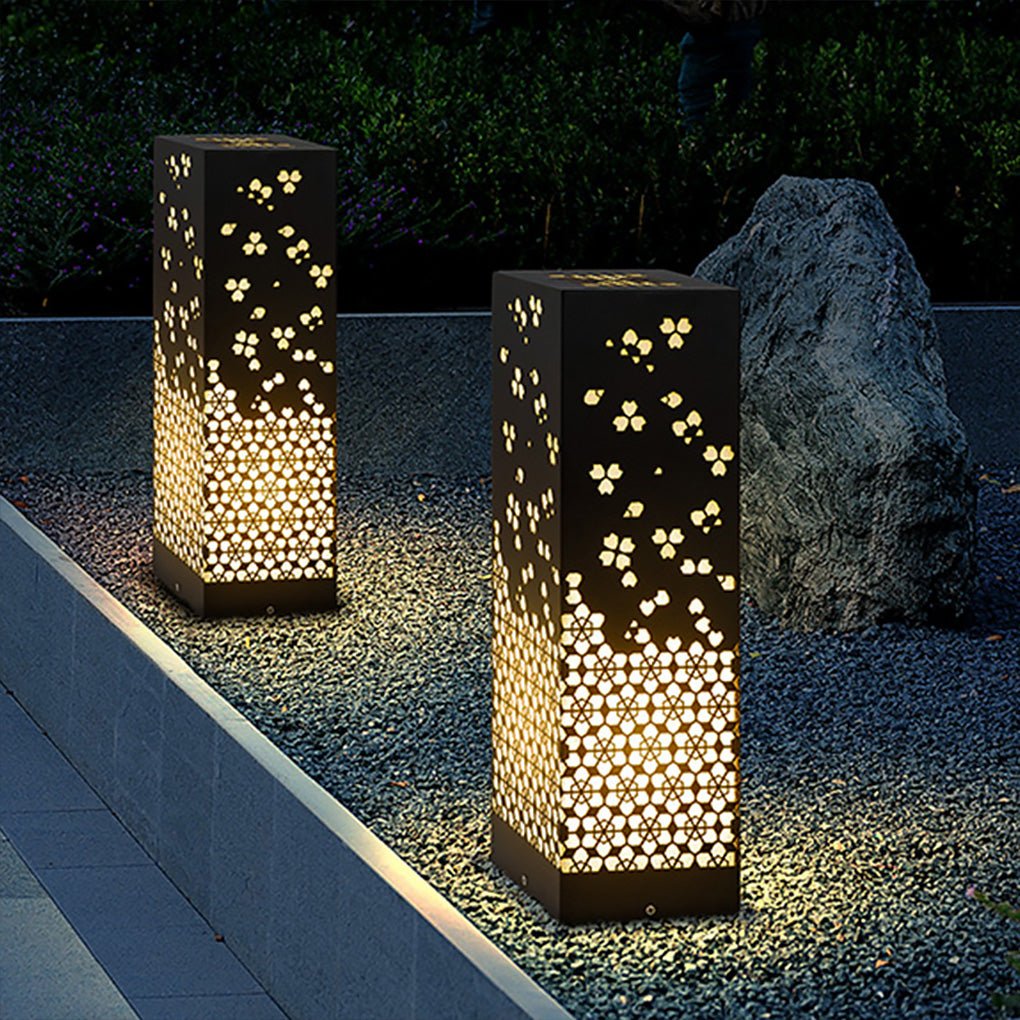 Perforated Garden Light with Snowflake Design in Black Steel