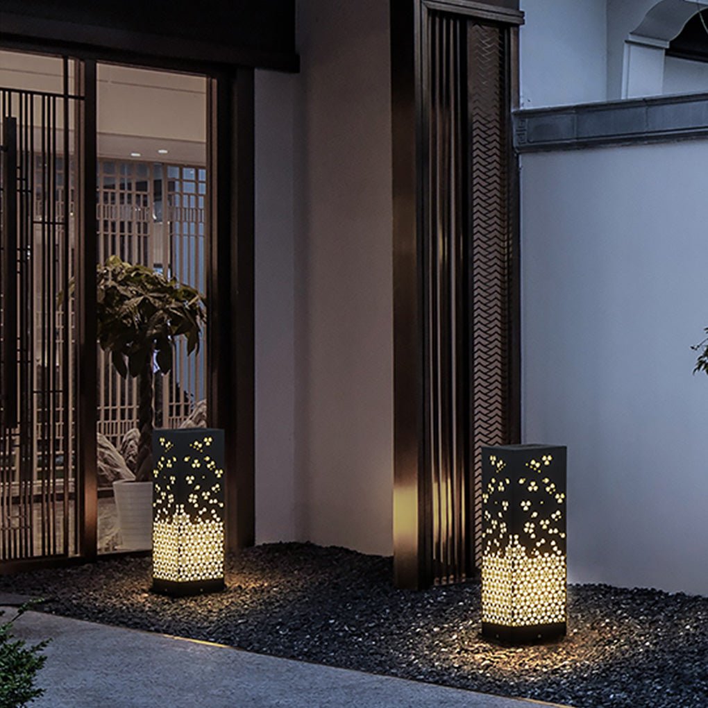 Perforated Garden Light with Snowflake Design in Black Steel