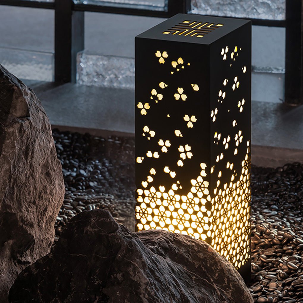 Perforated Garden Light with Snowflake Design in Black Steel