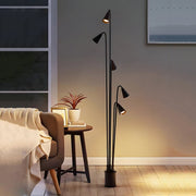 Industrial Black Multi-Head LED Floor Lamp with Adjustable Lights