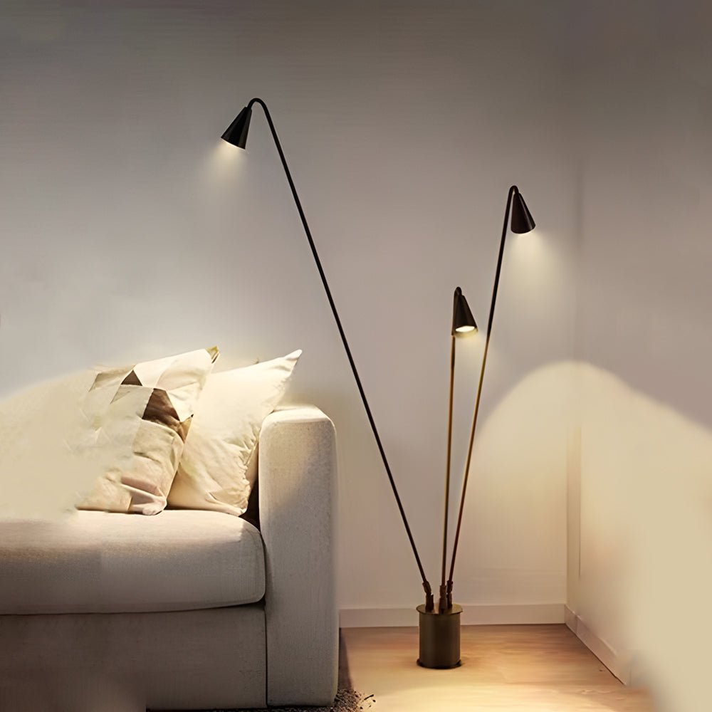 Industrial Black Multi-Head LED Floor Lamp with Adjustable Lights