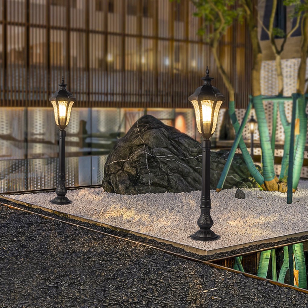 Retro Industrial Outdoor Lamp Post with Cracked Glass Shade