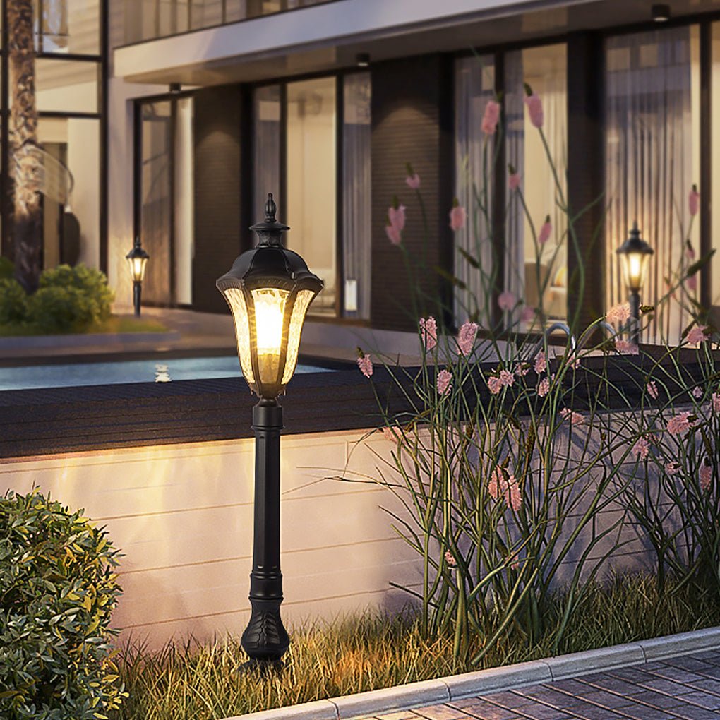Retro Industrial Outdoor Lamp Post with Cracked Glass Shade
