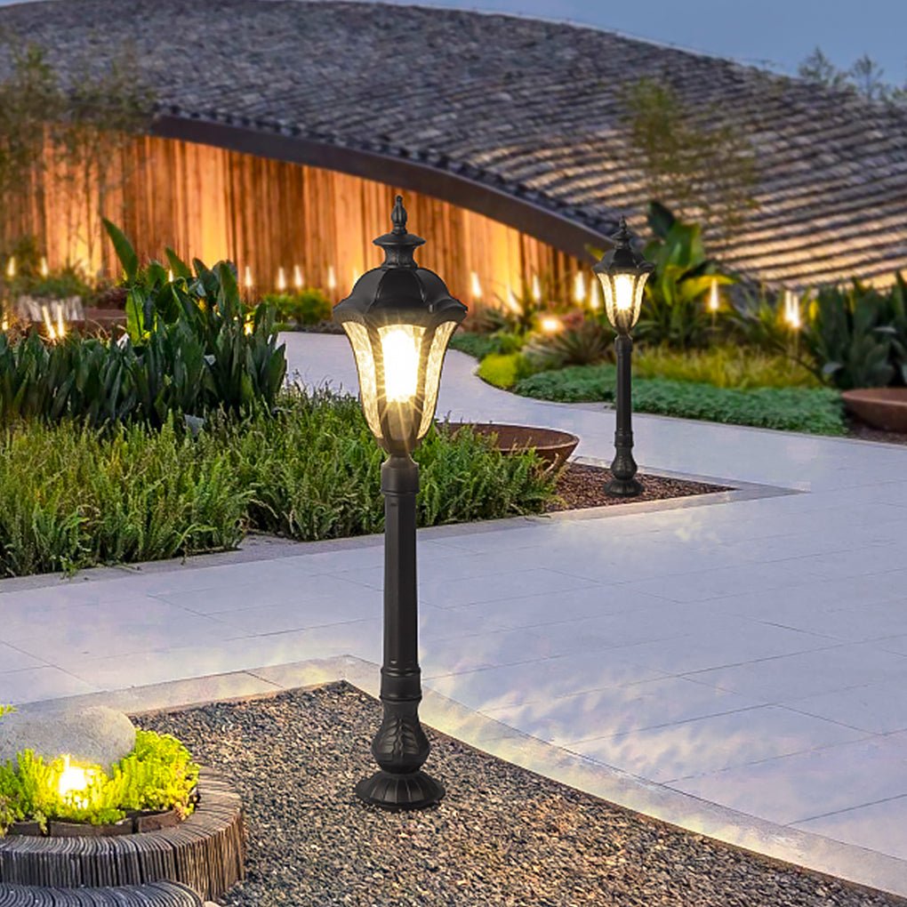 Retro Industrial Outdoor Lamp Post with Cracked Glass Shade