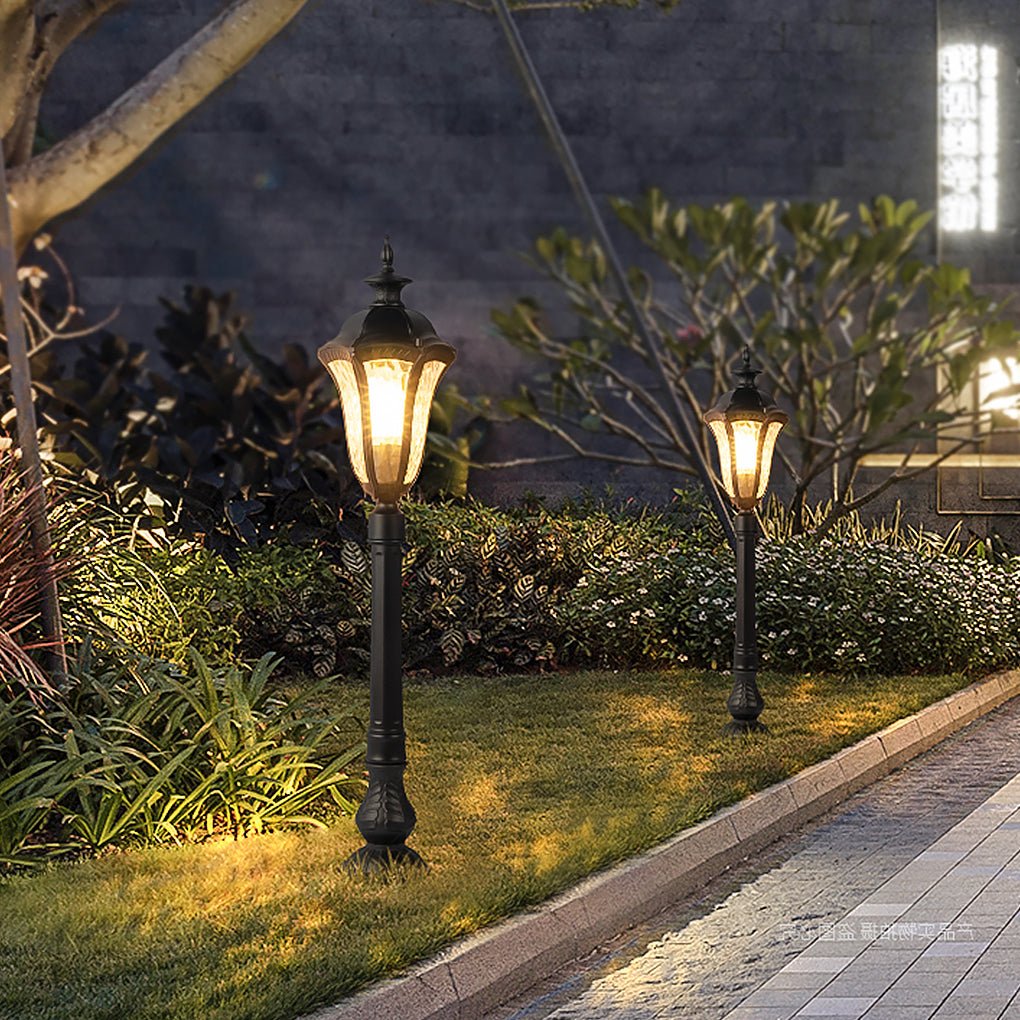 Retro Industrial Outdoor Lamp Post with Cracked Glass Shade