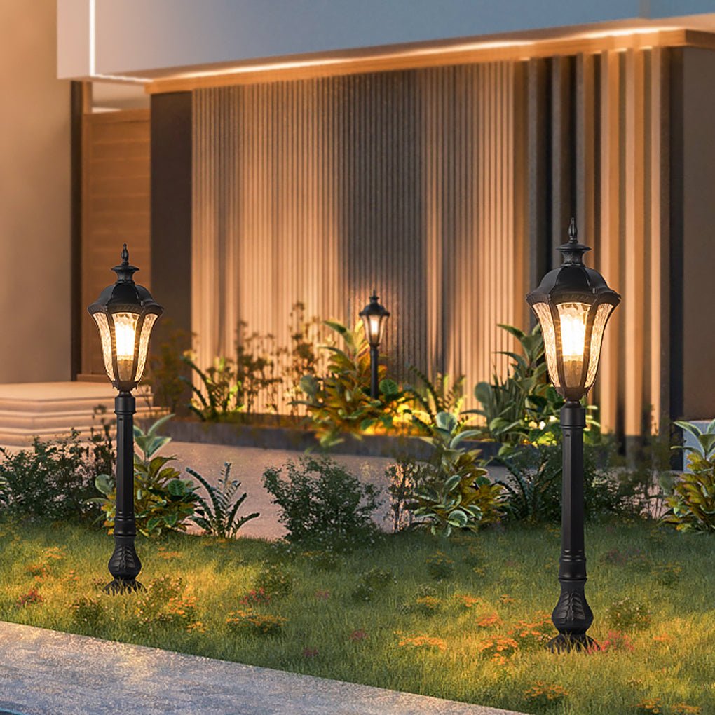 Retro Industrial Outdoor Lamp Post with Cracked Glass Shade