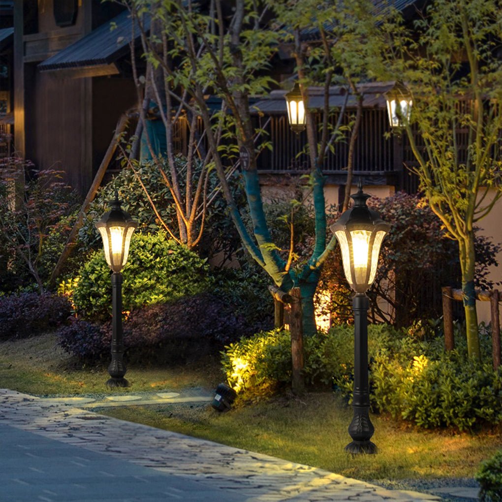 Retro Industrial Outdoor Lamp Post with Cracked Glass Shade