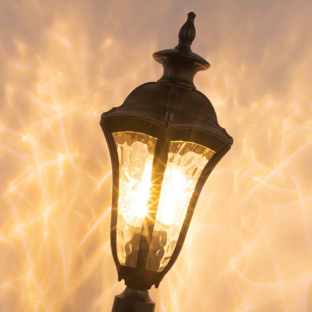 Retro Industrial Outdoor Lamp Post with Cracked Glass Shade