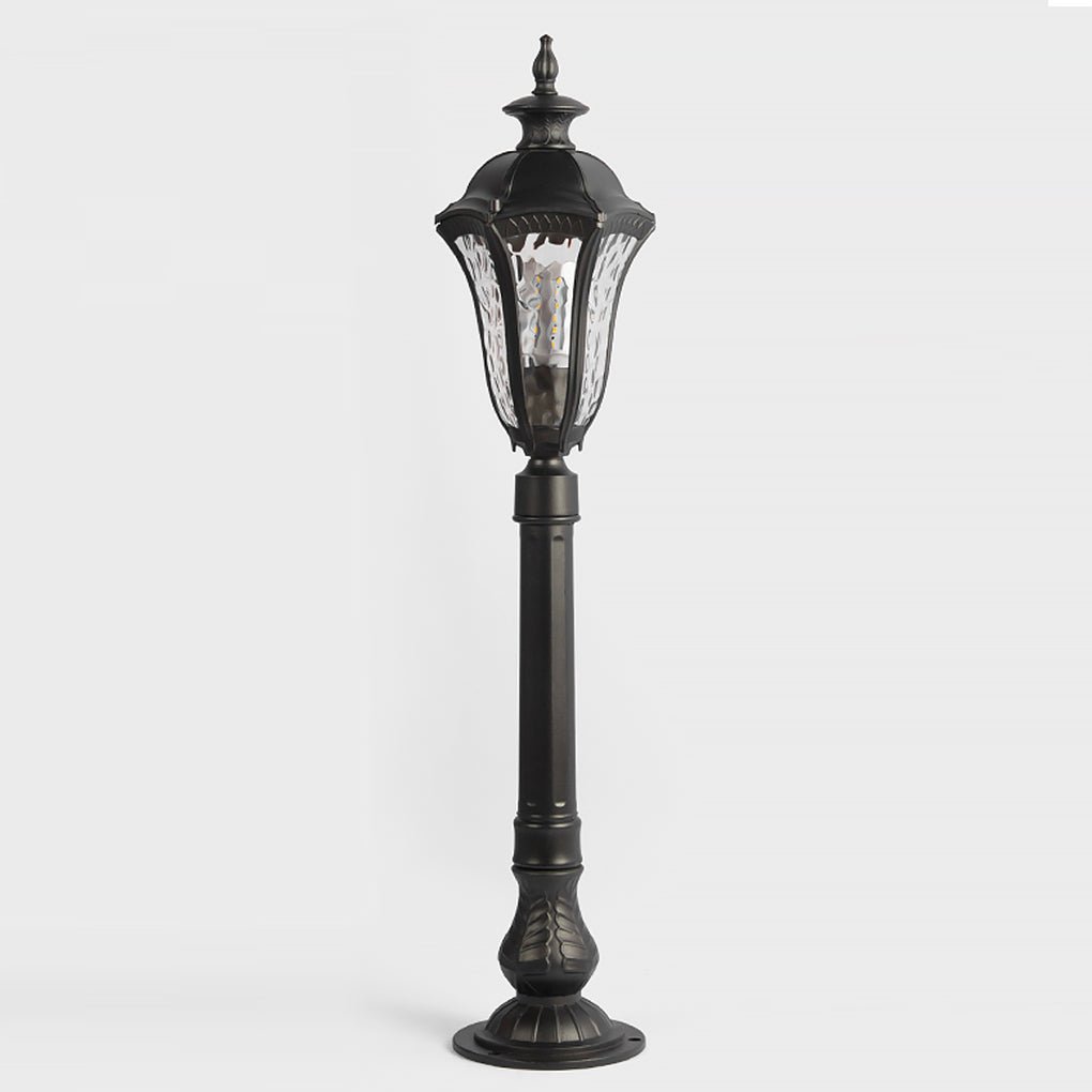 Retro Industrial Outdoor Lamp Post with Cracked Glass Shade