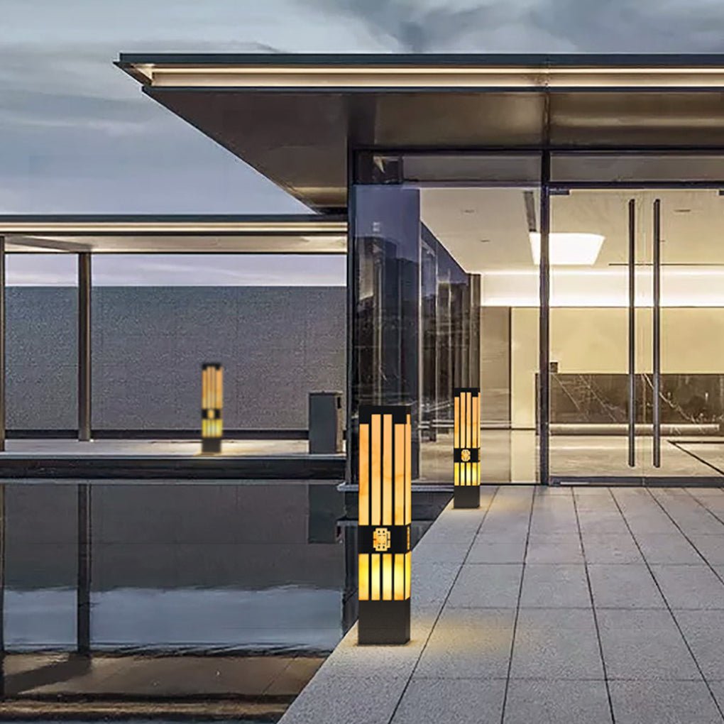 Rectangular Outdoor Bollard Light with Streak Cut Design