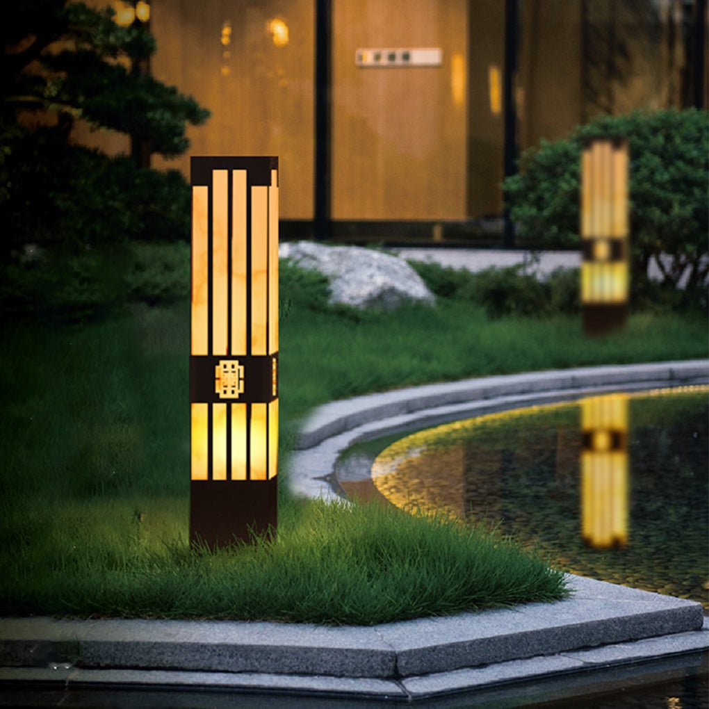 Rectangular Outdoor Bollard Light with Streak Cut Design