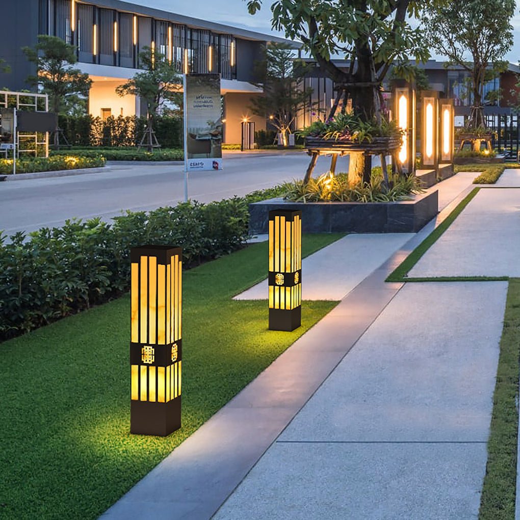 Rectangular Outdoor Bollard Light with Streak Cut Design