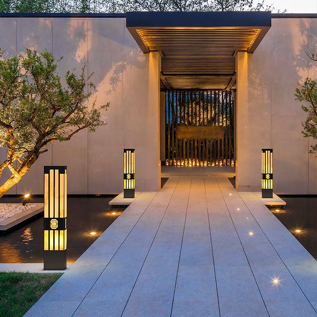 Rectangular Outdoor Bollard Light with Streak Cut Design