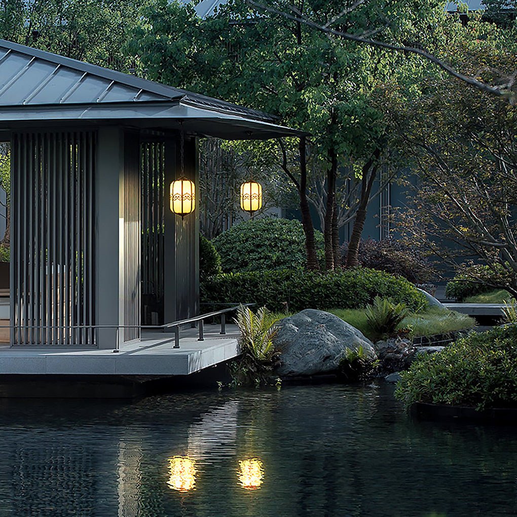 Waterproof Outdoor Chandelier with Artificial Marble Shade
