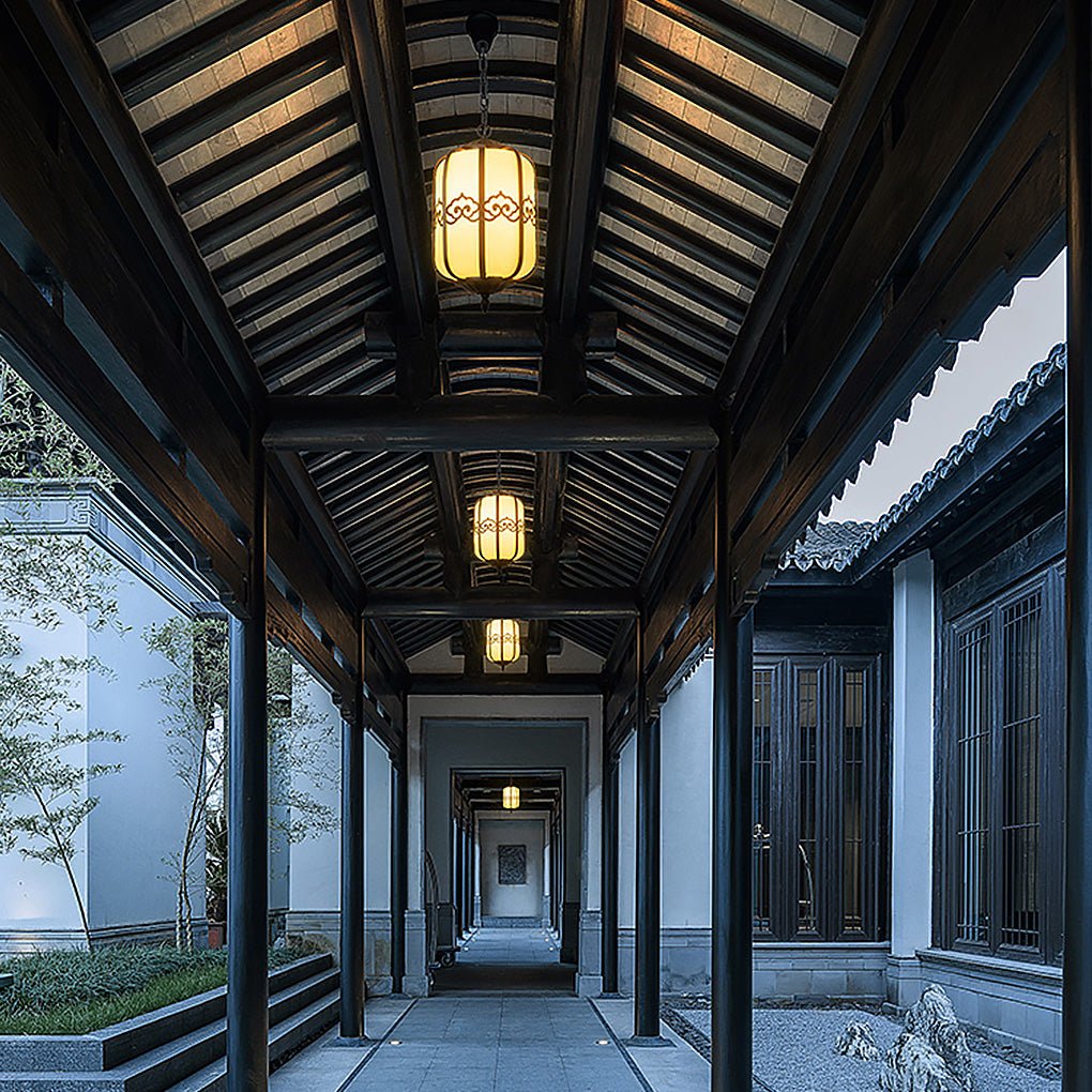 Waterproof Outdoor Chandelier with Artificial Marble Shade