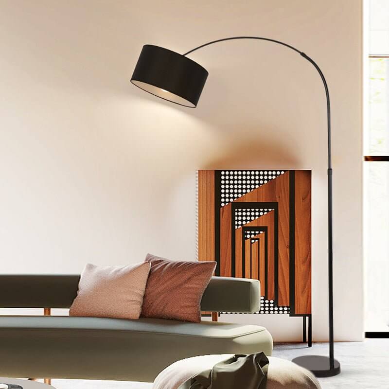 Adjustable Arc Floor Lamp with Marble Base and Fabric Shade