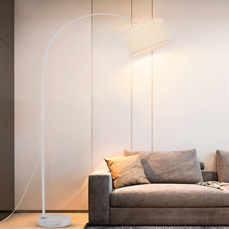 Adjustable Arc Floor Lamp with Marble Base and Fabric Shade
