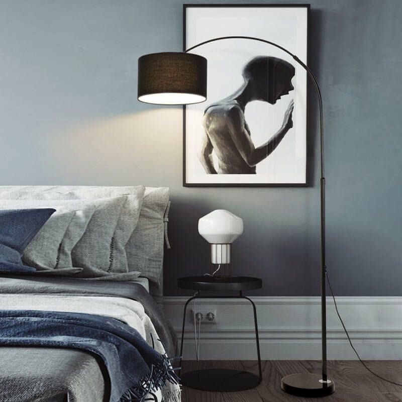 Adjustable Arc Floor Lamp with Marble Base and Fabric Shade