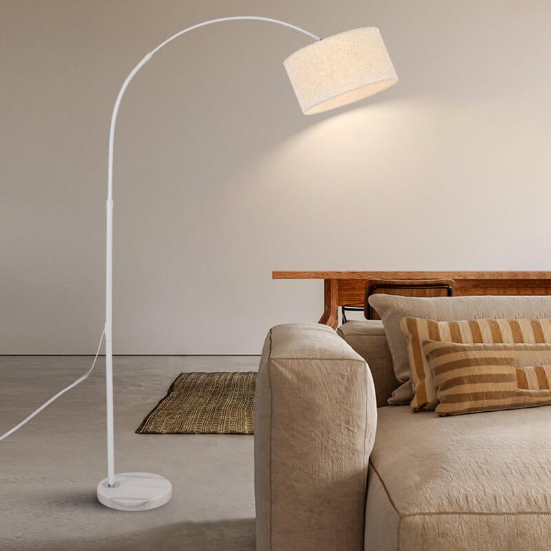 Adjustable Arc Floor Lamp with Marble Base and Fabric Shade