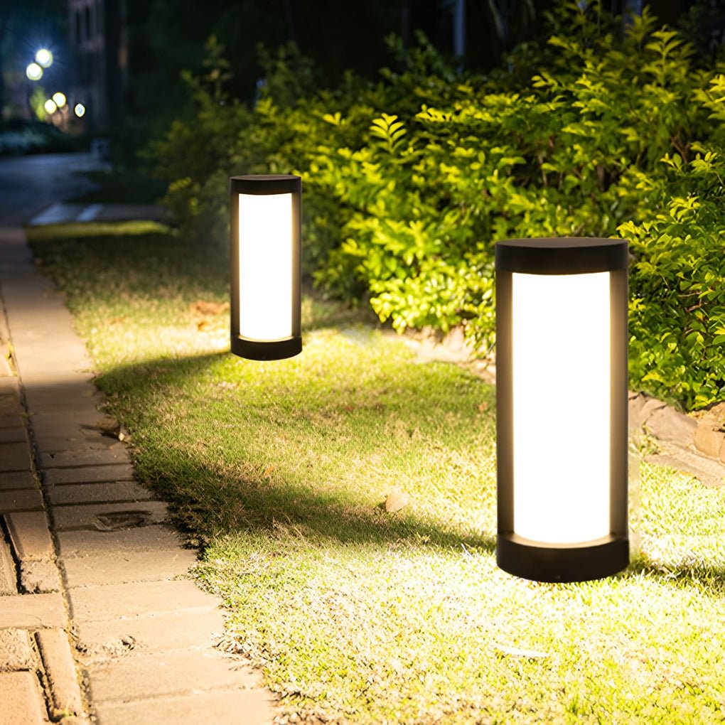Black Cylindrical LED Pathway Bollard Light Solar & Hardwired