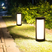 Black Cylindrical LED Pathway Bollard Light Solar & Hardwired