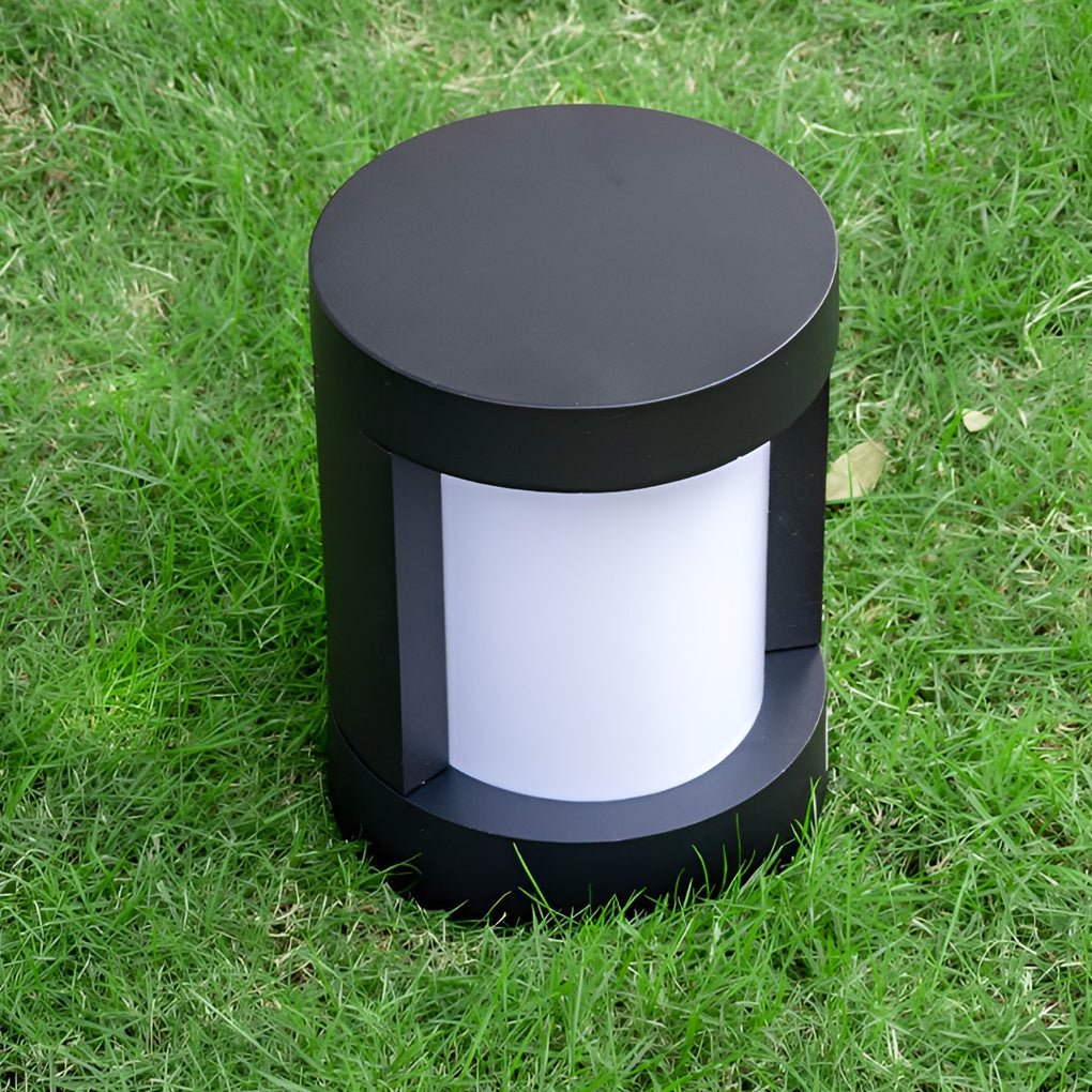 Black Cylindrical LED Pathway Bollard Light Solar & Hardwired