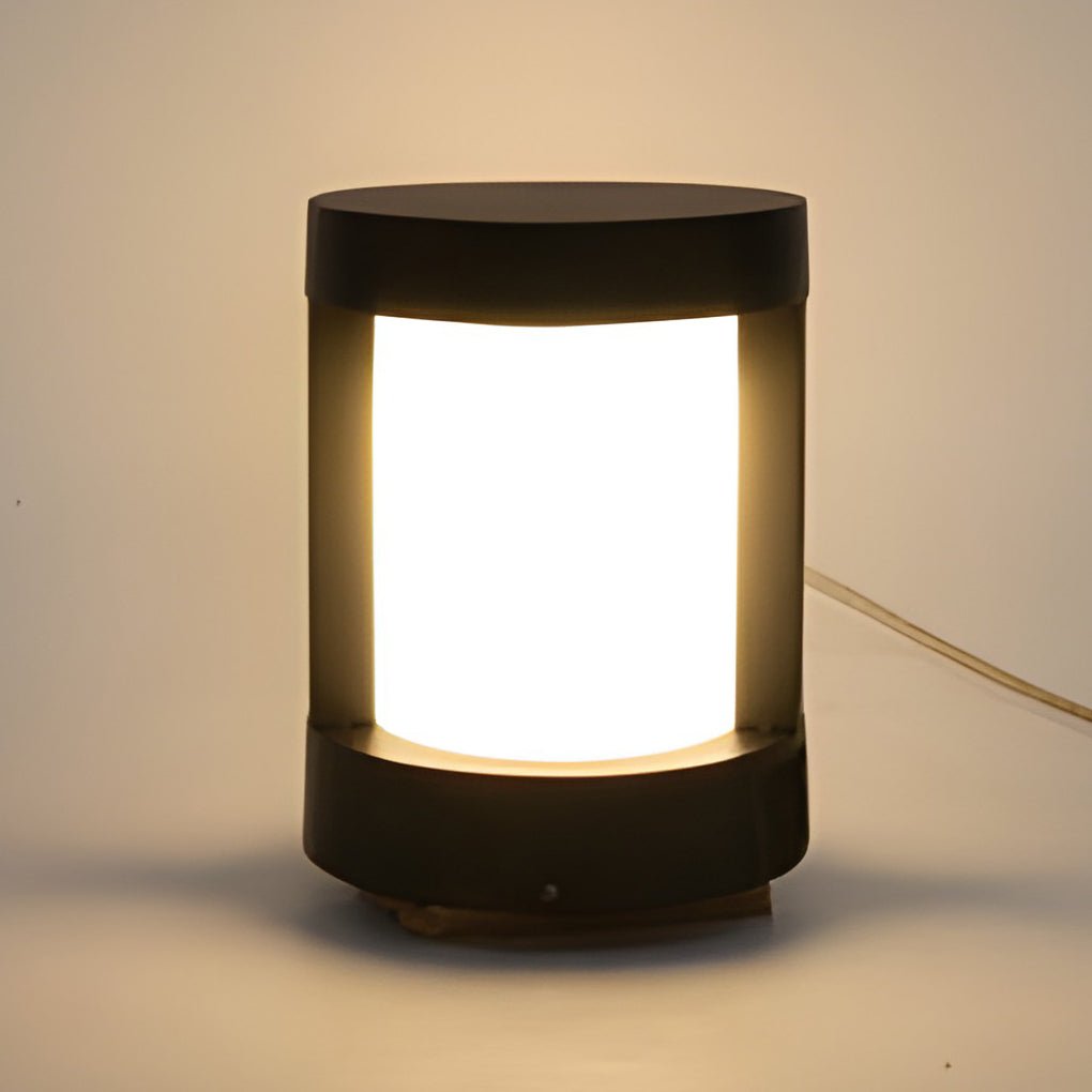 Black Cylindrical LED Pathway Bollard Light Solar & Hardwired