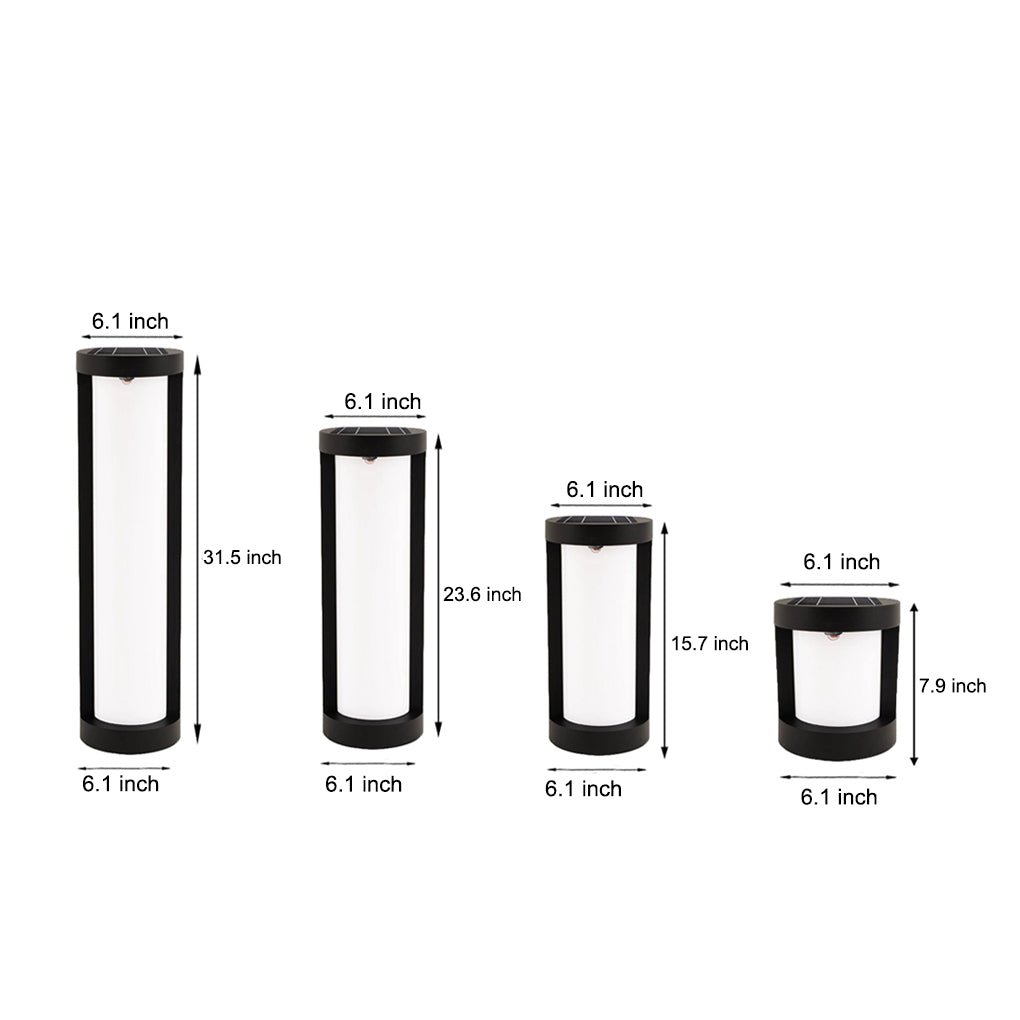 Black Cylindrical LED Pathway Bollard Light Solar & Hardwired