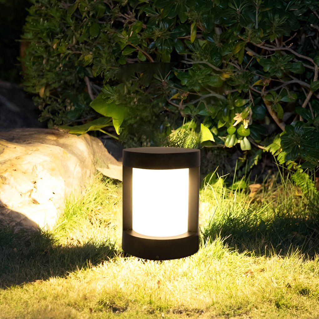 Black Cylindrical LED Pathway Bollard Light Solar & Hardwired