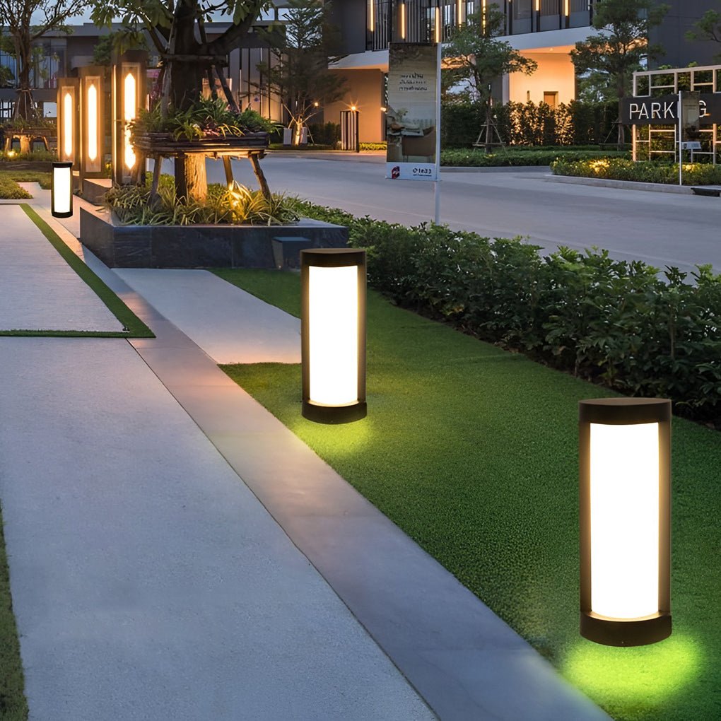 Black Cylindrical LED Pathway Bollard Light Solar & Hardwired