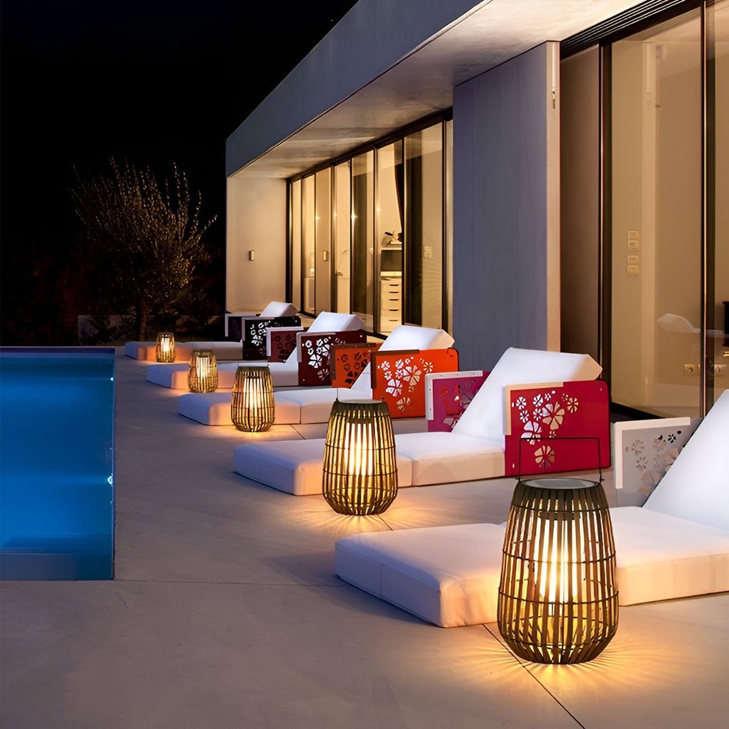 Rattan Lantern Solar LED Outdoor Light with Portable Handle