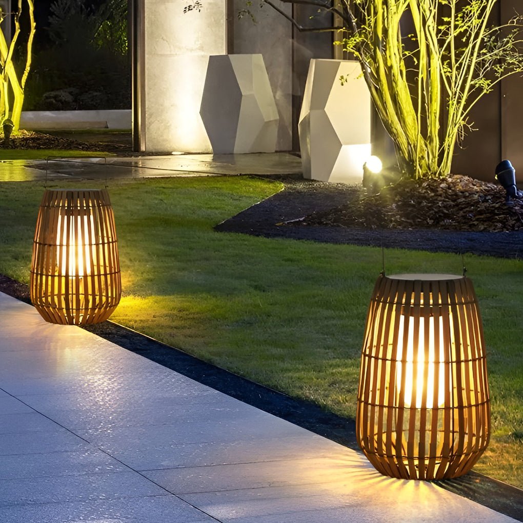 Rattan Lantern Solar LED Outdoor Light with Portable Handle