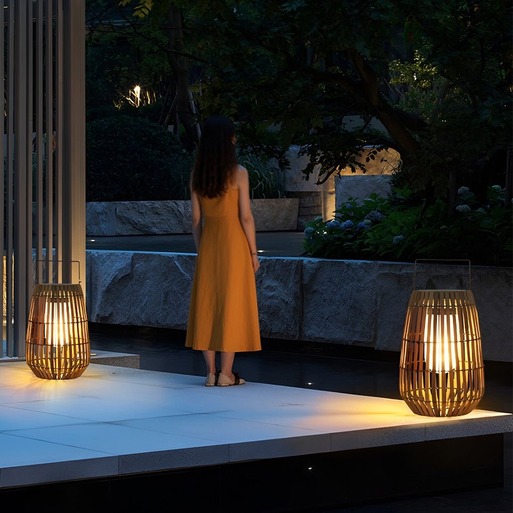 Rattan Lantern Solar LED Outdoor Light with Portable Handle