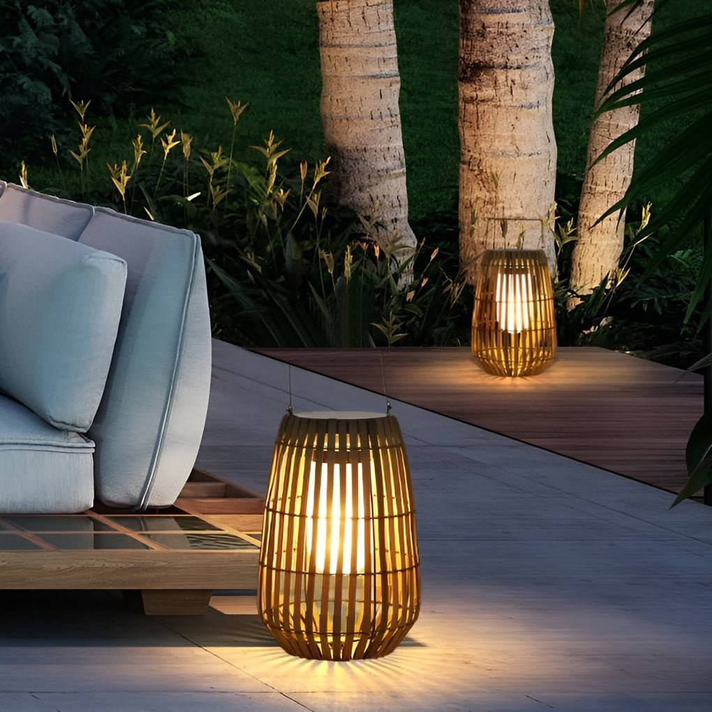 Rattan Lantern Solar LED Outdoor Light with Portable Handle