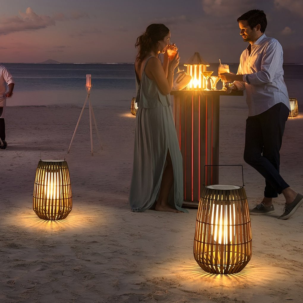 Rattan Lantern Solar LED Outdoor Light with Portable Handle