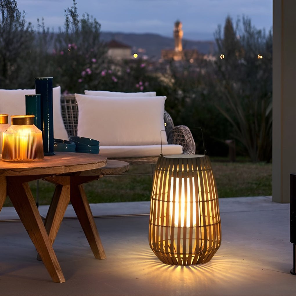 Rattan Lantern Solar LED Outdoor Light with Portable Handle