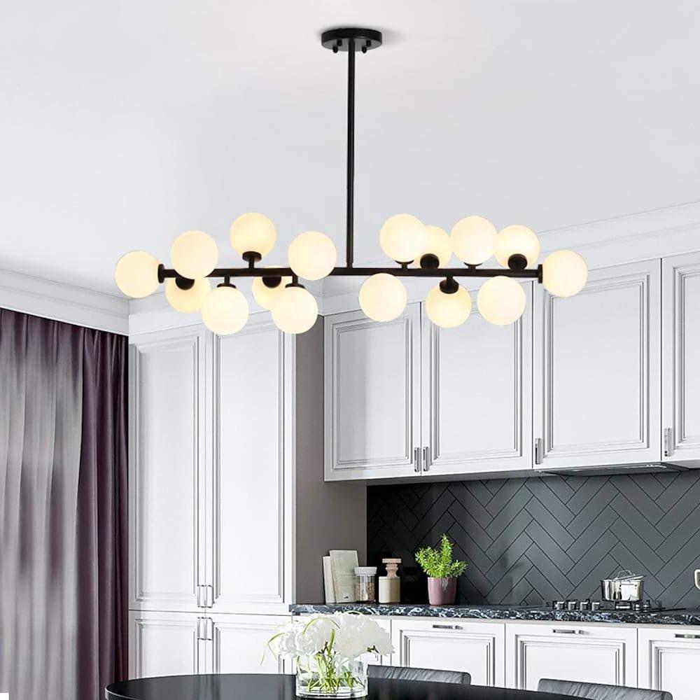 16-Light Linear Island Chandelier - Gold & Black Iron with Glass