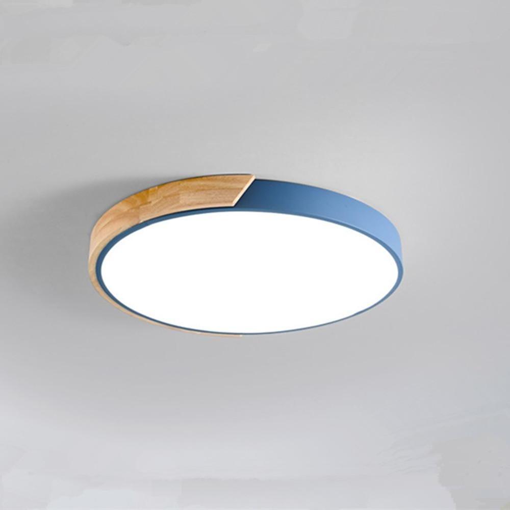 Modern Circular LED Flush Mount Ceiling Light - Metal & Wood