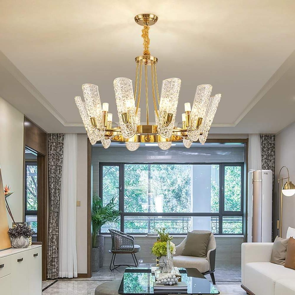 Modern Gold Metal Glass Chandelier – 8 to 16 Light Options