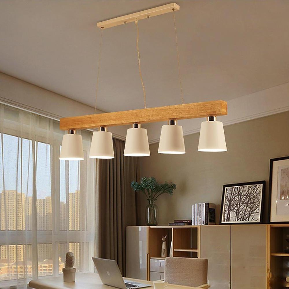 Linear Wood Chandelier 5-Light Island Kitchen Dining Room Pendant