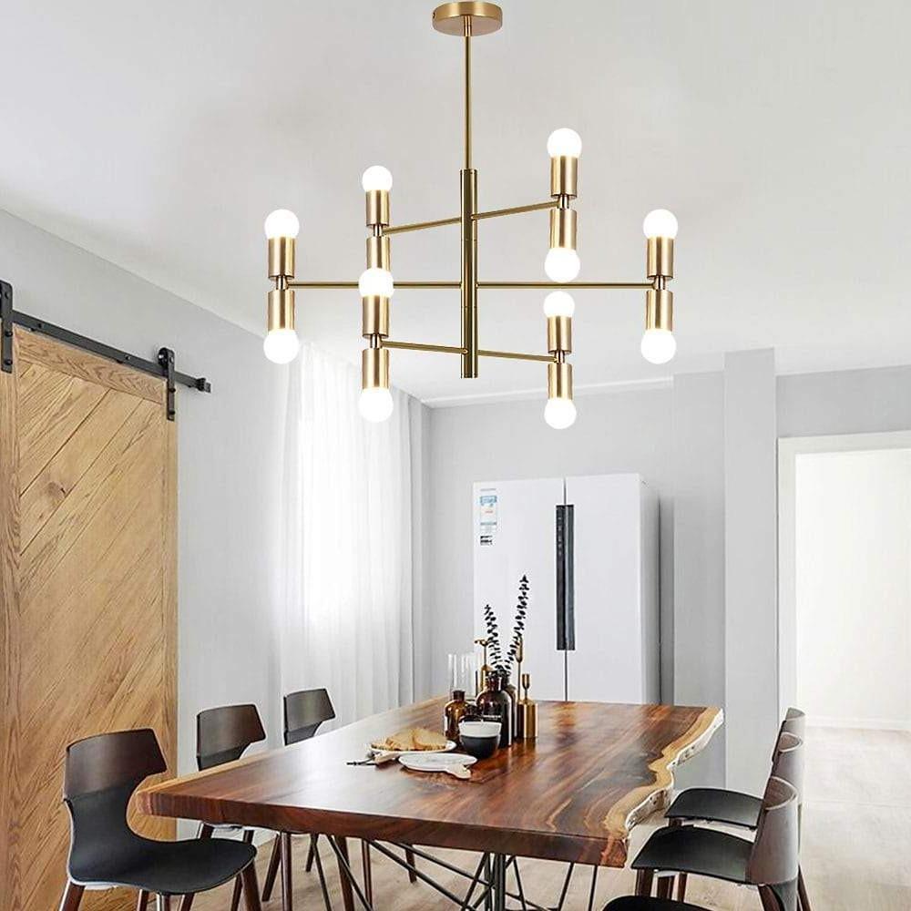6-Light Geometric Chandelier Modern Metal Pendant Gold & Black