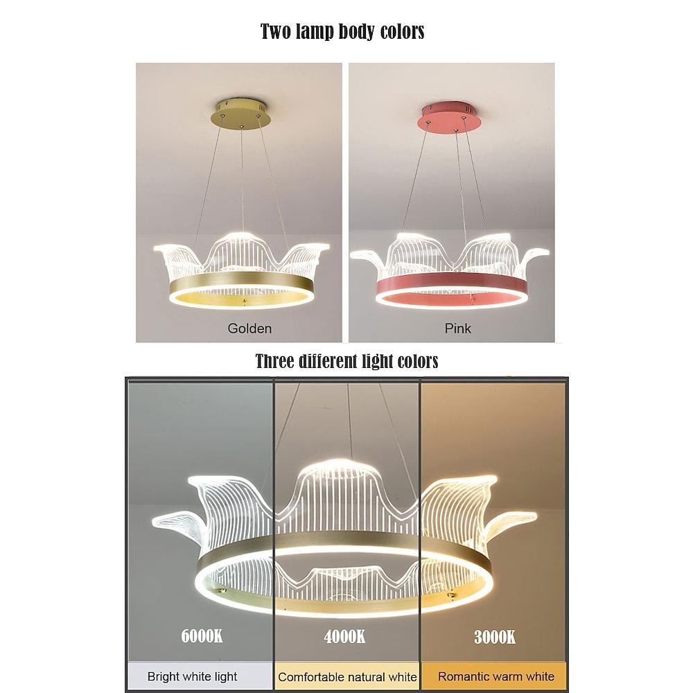 Crown Circle Pendant Light Nordic Style Metal Acrylic LED Chandelier